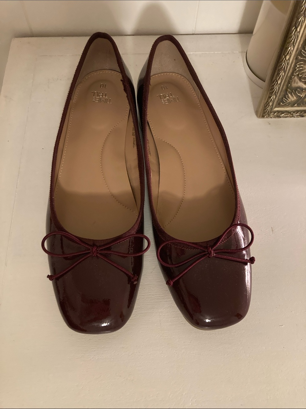 Time and Tru Burgundy Patent Ballet Flats with Bow
